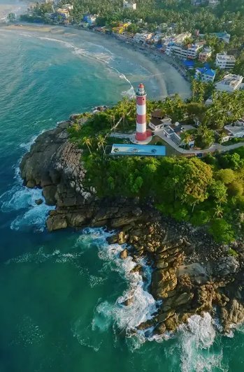 Aerial view of Samudra Beach and lighthouse
